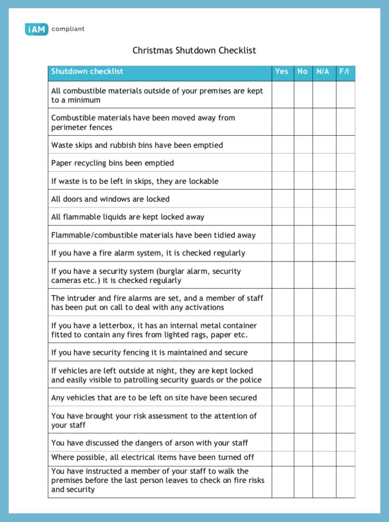 christmas holiday school premises management checklist school checklist template